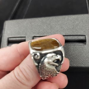 Tiger's Eye sterling silver eagle men's ring,sizes 10 11 12
